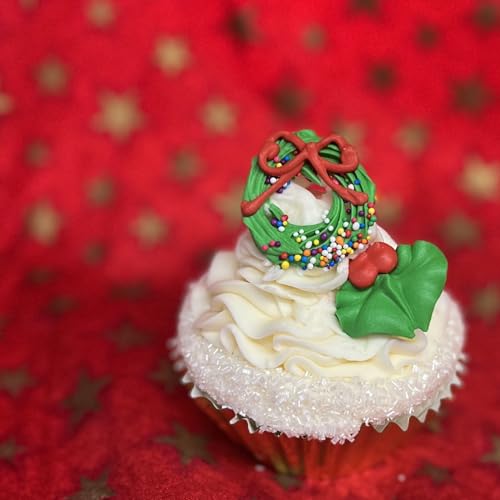Baker'S Dozen To Go Christmas Wreath 12 Pc Edible Royal Icing Cupcake Topper thumb #1