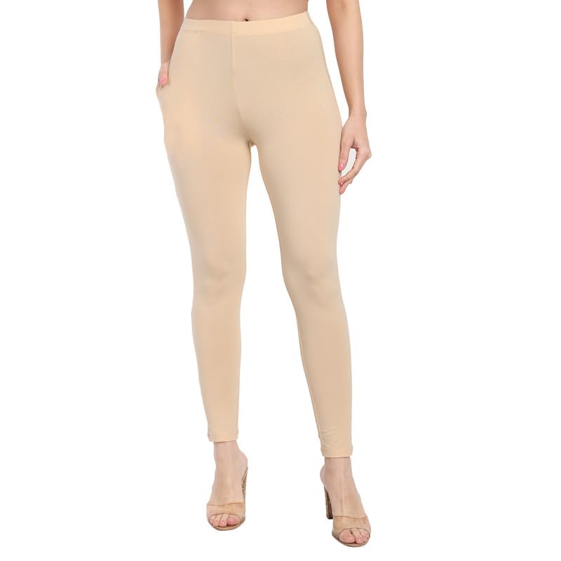 Image of ONE SKY Women Full Length Leggings | Cotton Modal Spandex Blend | High Waist Stretchable & Bio-Washed Fabric | Colour-Lock Technology | Comfortable Leggings for Women