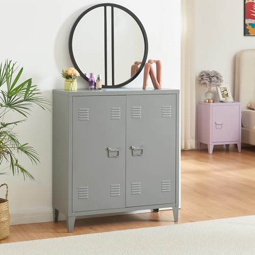 [en.casa] Casier de Bureau Métallique Armoire à 2 Portes Meuble de Rangement pour Bureau Atelier Chambre Acier Laminé à Froid 90 x 80 x 33 cm Gris Foncé