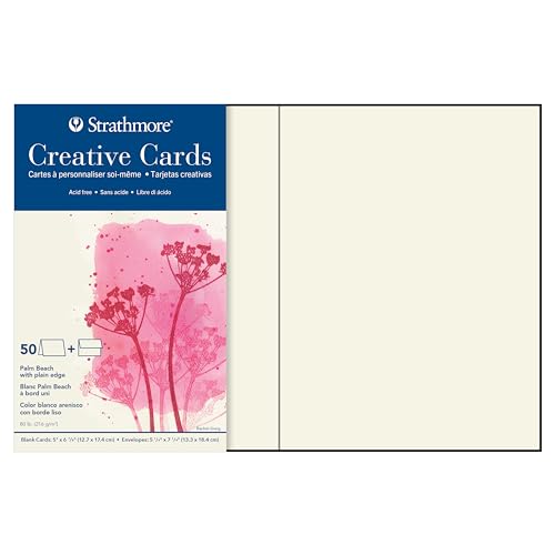 Strathmore (105-220-1 Full Size Creative Cards, Palm Beach/Plain Edge, 50 Envelopes