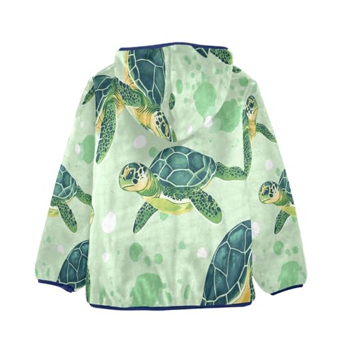 Cute Sea Green Turtle Pattern Toddler Fleece Jacket Girl Boys Hooded Fleece Jacket Coat Warm Outwear Zip-up 3-10T2