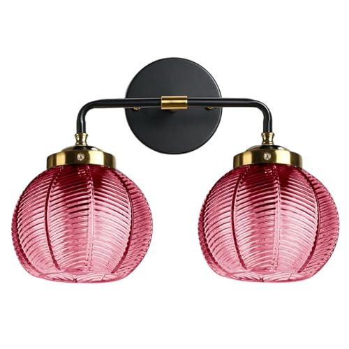 Image of Bathroom Lighting fixtures Modern Vanity Lights Red Ribbed Glass Shade 2-Lights Over Mirror Wall Sconce Vintage Gold Bathroom Light fixtures Black Wall Mount Light Farmhouse Sconces