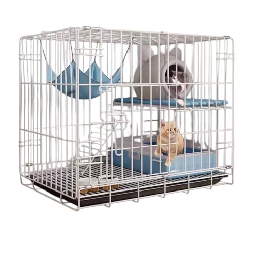 Damika 猫 ケージ 2段 折りたたみ キャットケージ ドア付き 掃除しやすい 脱走防止 猫ケージ2段 ネコハウス 多段 組み替え自由 簡単組み ブラック (取り付け不要 - ミディアムダブルレイヤー 59*42*50cm ホワイト,パッケージ1(トレ
