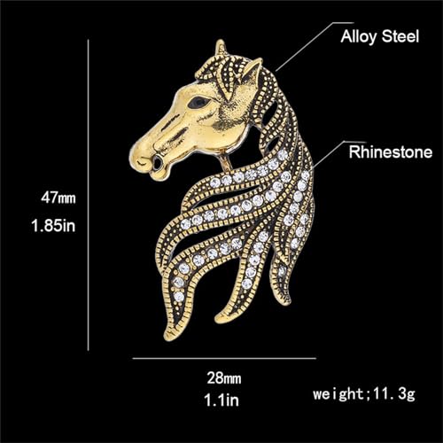 Image of Dreuyet Horse Brooch Pin Horse Racing Suit Lapel Pin for Women Men Rhinestone Antique Gold Horse Animal Brooch Clothing Outfits Accessory Jewelry
