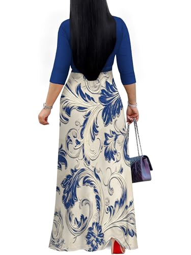 Image of SUZONANA Plus Size Dresses for Women Floral Print Maxi Dress Flowy 3 /4 Sleeve with Belt