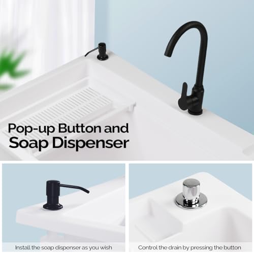 Image of Vingli 37-Gallon Freestanding Utility Sink with Faucet, 36 inch Heightened Basin for Laundry, Garage, Outdoor Garden, Pet Wash, Heavy Duty Plastic Laundry Tub with Storage Shelf, 40 inchLx24 inchWx36 inchH, White