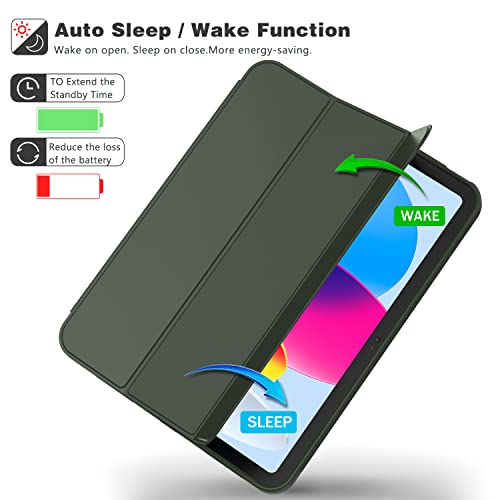 Image of ToaPoia Case for iPad (A16) 11 Inch 2025 /iPad 10th Generation 10.9 Inch 2022, Slim Trifold Stand Protective Cover with Pencil Holder and Soft TPU Back,Support Auto Sleep /Wake (Dark Green)