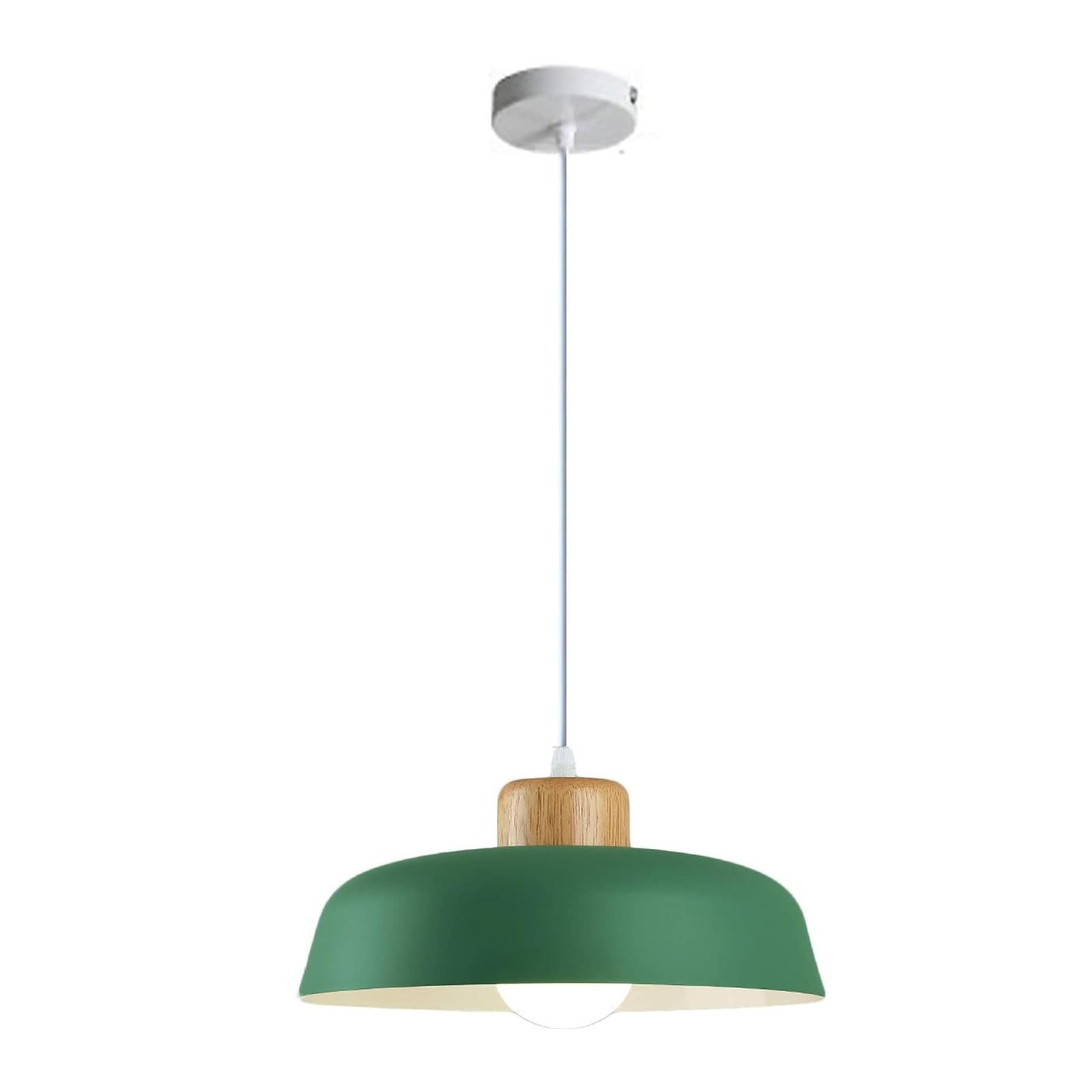 EKSED 300 mm runde Pendelleuchte mit Metallschirm in Macaron-Farbe, moderne, schlichte Holzoptik, E27-Loft-Bar-Decken-Hängelampe, Kücheninsel-Esszimmer-Kronleuchter (Grün)