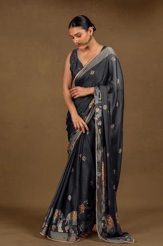 Image of MIRCHI FASHION Saree for Woman Chiffon Foil Work Floral Printed | Ethnic Sari for Function and Farewell with Unstitched Blouse Piece (Available in 15 Colors)