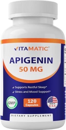 Vitamatic Apigenin 50mg per Capsule 120 Vegetarian Capsules Chamomile-Derived Bioflavonoid for Relaxation Sleep & Mood Support Senolytic Flavonoid for Healthy Aging Non-GMO Gluten Free