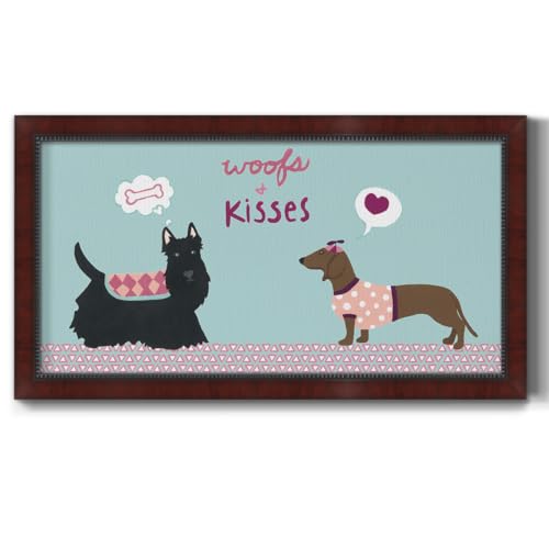 Renditions Gallery Valendogs Wall Art Two Lovely Dogs Canvas Artwork Paintings for Lounge Kitchen Bedroom - 25"X45" Mahogany Ebony Frame GAL018