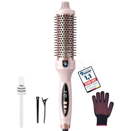 38mm Thermal Brush BRSTOPE PRO, Ionic Blowout Brush, 9 Temps Settings, Heated Hot Round Brush for Hair Straightening and Curling 2 in 1, Pink