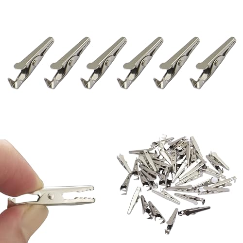 IEUYO Metal Alligator Clips 50 Pack, Nickel Plated Steel Crocodile Clamps for Battery Testing, Electrical Work, Lab, Craft DIY Projects, Place Card Holders 28mm Mini Size