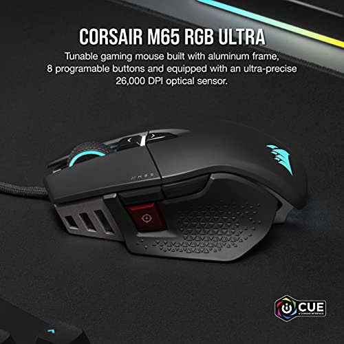 Corsair M65 RGB Ultra Tunable FPS Gaming Mouse Marksman 26,000 DPI Optical Sensor, Optical Switches, AXON Hyper-Processing Technology, Sensor Fusion Control, Tunable Weight System - Black view 2