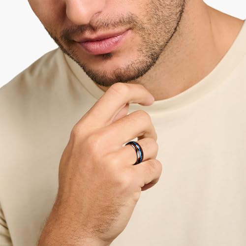JEWPER 8mm Men Womens Wedding Band Tungsten Rings dark gun black Fashion Promise Carbide Inlaid blue opal koa Matte Finish Edge Comfort Fit Size(7) by JEWPER - Used condition - Image 5