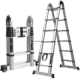 OUSIKA Ladders,Step Ladder 2-6M Extension Tall Ladder with Hooks and Non-Slip Mat Professional Aluminum Telescoping Ladder Construction Outdoor Load 150Kg