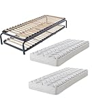 EBAC Literie Lit gigogne métal + Matelas 80x190 20 Lattes Bois   Gain de Place   Made in France