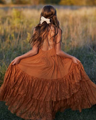 Bibihou Little Girl Backless Design Lace Back Full-Length Tulle Formal Party Flower Girl Dresses,10 Years #TOP2