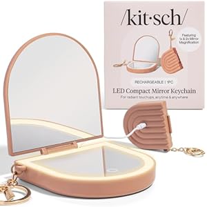 Kitsch Compact Mirror Keychain – Travel Makeup Mirror with Lights, Small Lighted Dual-Magnification Pocket Mirrors, USB-Rechargeable, Ideal for Your Touch-Ups While On Travel – Terracotta