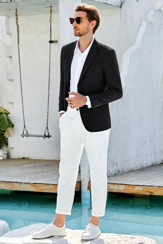 GRACE KARIN Blazer casual masculino slim fit jaqueta esportiva leve com dois botões, Preto, P