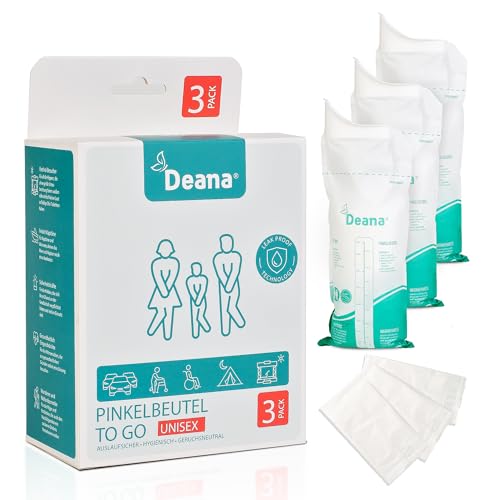 Deana® Pinkelbeutel besonders für Frauen 800ml (3 Stück) – Mobiles Urinal & Notfalltoilette für unterwegs – Einweg WC Unisex – Reisetoilette für Auto, Camping, Festival & Outdoor - Notfall WC