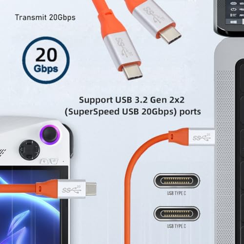 chenyang USB C to C Cable USB 3.2 Gen 2x2 20Gbps PD 100W 8K@60Hz Data Transfer Fast Charging Ultra Soft High Flex Extension Cable 0.5M