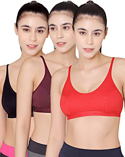 Image of BODYCARE Women's Cotton & Spandex Non Padded Non-Wired Sports Bra (Pack of 3)