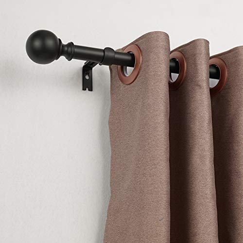 Kemmie 1" Classic Window Curtain Rod With Round Finials Simple Single Telescoping Drapery Rod, 72-144", Matted Black #TOP4