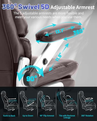 800LBS Big and Tall Office Chair for Heavy People, Heavy Duty Executive Chair with High Back, Extra Wide Seat and Adjustable Lumbar, Large Computer Desk Chair with 5D Flip Arms for Home Office - Image 2