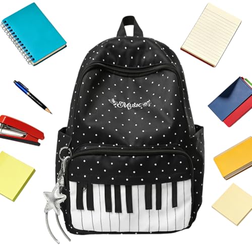 Mochila escolar de gran capacidad con diseño de piano para portátil y uso diario universitario