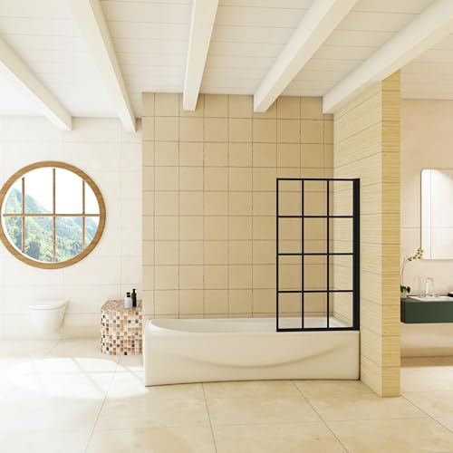 Ducha Casa Mampara bañera abatible, marco negro, cristal 6mm, 140x80cm