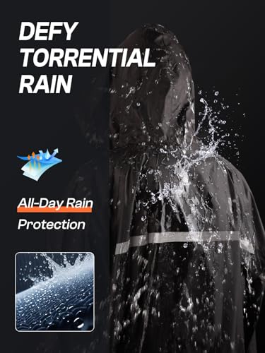Image of Mens Long Hooded Safety Rain Jacket Waterproof Emergency Raincoat Poncho
