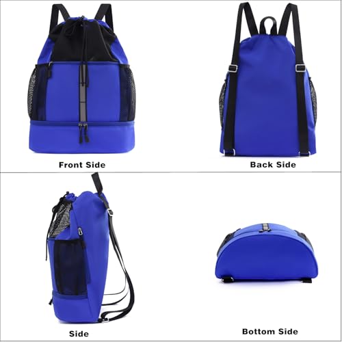 Drawstring Backpack Bag, Waterproof Sports Gym Bag with Shoes Compartment and Wet Proof Pocket, Water Bottle Holder Pockets, Mesh Cinch String Backpack for Sports, Swimming, Men Women (Black)3