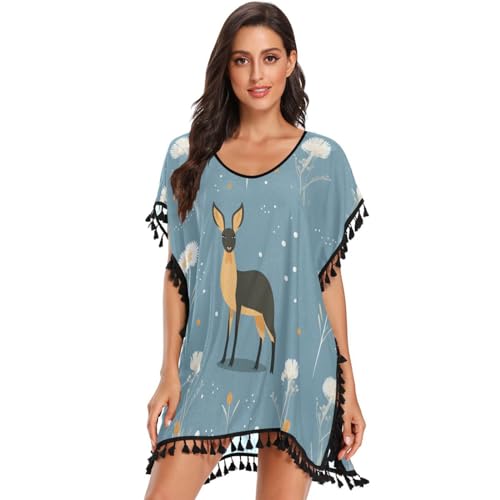Beautiful Elk Deer White Flower Women's Beach Cover Up Chiffon Tassel Swimwear Swimsuit Coverups for Girl