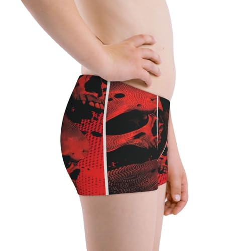 Boys' Cotton Boxer Brief Soft Underwear-Red And Black Abstract Skull2