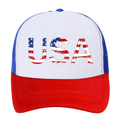 Image of American Flag Trucker Hat USA Snapback Hat 4th of July Patriotic Hats for Men Women