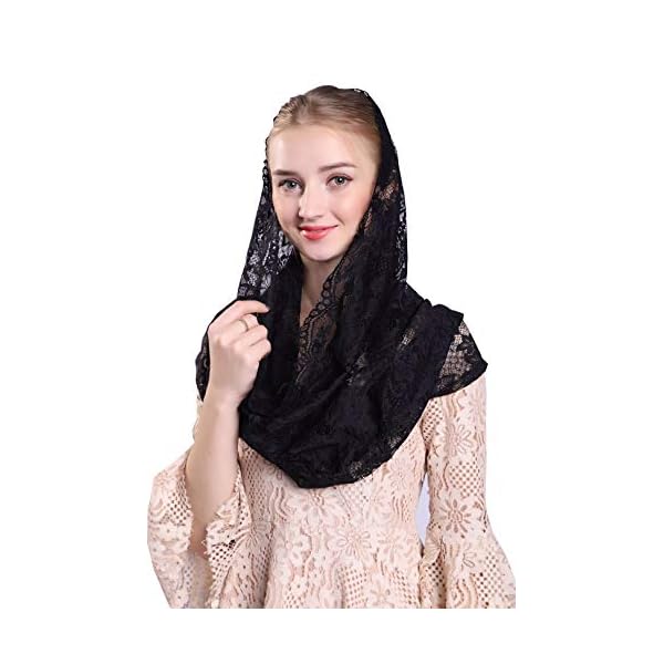 Soft and Comfortable Mantilla Veils 5 Colors Spanish Style Lace Infinity Veil Mantilla Latin, Black, 43.3X24.4 inches.