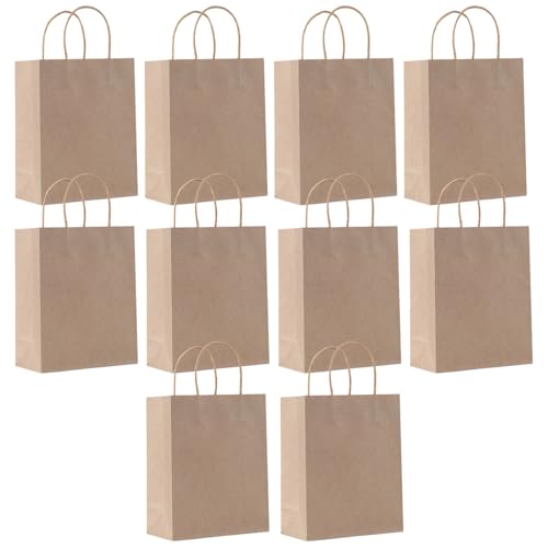 SHUBEIEUMI Paquete de 10 Bolsas de Regalo, Bolsas de Papel Kraft con Asas, 21 x 15 x 8 cm, Reutilizables Bolsas de Regalo para Embalaje Fiestas de Cumpleaños Bodas-Marrón