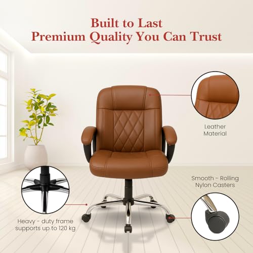 Image of activa Ergonomic Office Chair with Premium Leatherette & Padded Seat | Adjustable Height | Desk Chair for Work /Study | Chairs for Workstations (Galaxy, Tan)