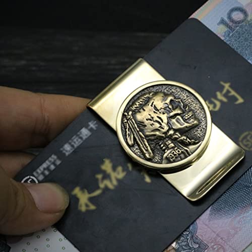 Metal Money Clip, Brass Moneyclip, Vintage Coins Money Clip for Dad, Creative Skull Money Clip Wallet for Men, 5.7*3cm2