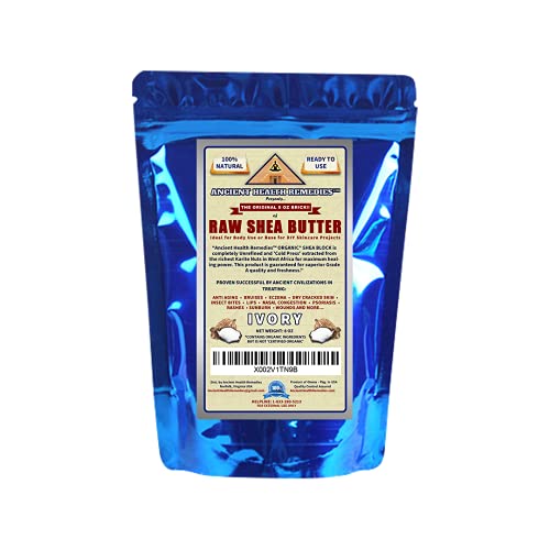 ANCIENT HEALTH REMEDIES Organic Unrefined Raw AFRICAN IVORY WHITE SHEA BUTTER BLOCKS/JAR Bulk Size Grade A for Anti Aging Dry Skin Base for DIY Body Butter, Beauty