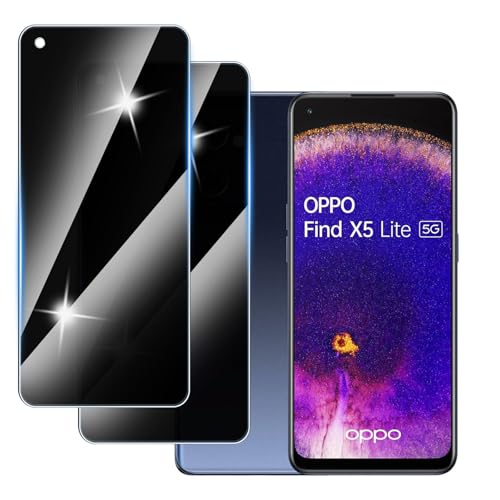 Hirshen 【2 Piezas】 Protector Pantalla Privacidad para Oppo Find X5 Lite,Anti-Espía Vidrio Película,Cristal Vidrio Templado Anti Espía,9H Dureza,Sin Burbujas,Anti-Arañazo,Privacy Screen Protector