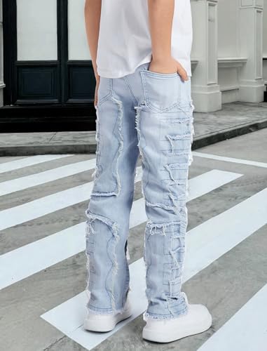 Boys Jeans Stacked Skinny Distressed Pants Stretch Washed Y2K Elastic Waist Fashion Streetwear 7-14Y2