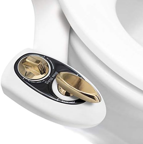 Boss Bidet Bold - bidet attachment for toilet, cleans you in 1.3 seconds. Aesthetic design, Bidet sprayer for toilet, non electric, mechanical, dual nozzle, feminine wash, self cleaning. White Gold
