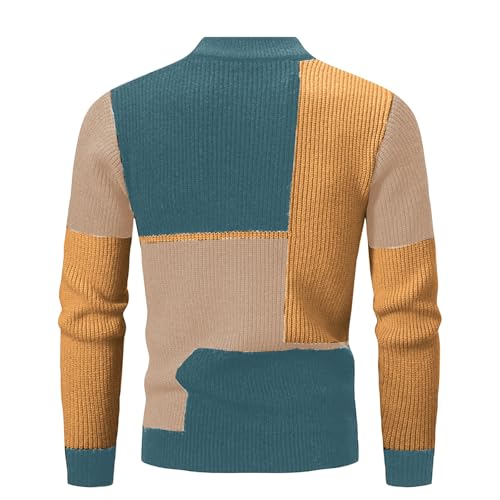 Men Sweaters Fall Winter Fashion Color Block Long Sleeve Round-Neck Sweater Ribbed Knit Long Sleeves Pullover Tops2