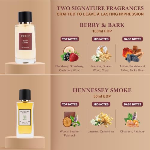 Image of PROUSTFRAGRANCES Berry & Bark Perfume 100ml Rakhi Fragrance Gift Set | Hennessey Smoke EDP 50ml, 2 Rakhis & 1 Fragrance Tester included | Premium festive combo with bold fruity & woody notes