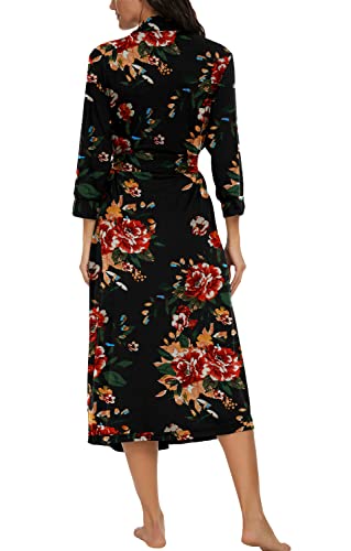 Vintatre Women Kimono Robes Long Knit Bathrobe Lightweight Soft Knit Sleepwear V-Neck Casual Ladies Loungewear Fp-Brown Black-Large #TOP4