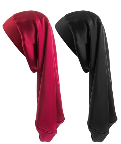 Image of 2-Pack Silk Bonnet for Sleeping, Satin Hair Cap for Sleeping, Bonnet for Curly Hair, Hair Bonnet for Women, Hair Cap for Sleeping, Satin Hair Bonnet for Night Hair Protection