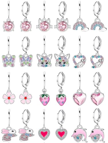 Image of BESTEEL 16 Pairs Hypoallergenic Earrings Set for Girls Women - 316L Surgical Stainless Steel Leverback Dangle Huggie Hoop Earrings Jewelry for Sensitive Ears - Small /Cute - Silver /Gold
