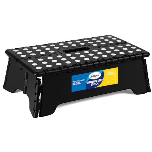 Korpai 5 Folding Step Stool for Adults and Kids 15-Inch Extra Wide Stool Holds Up to 300 lbs Non-Slip Folding Stools with Handle Compact Plastic Foldable Step Stool for Bathroom Kitchen ect